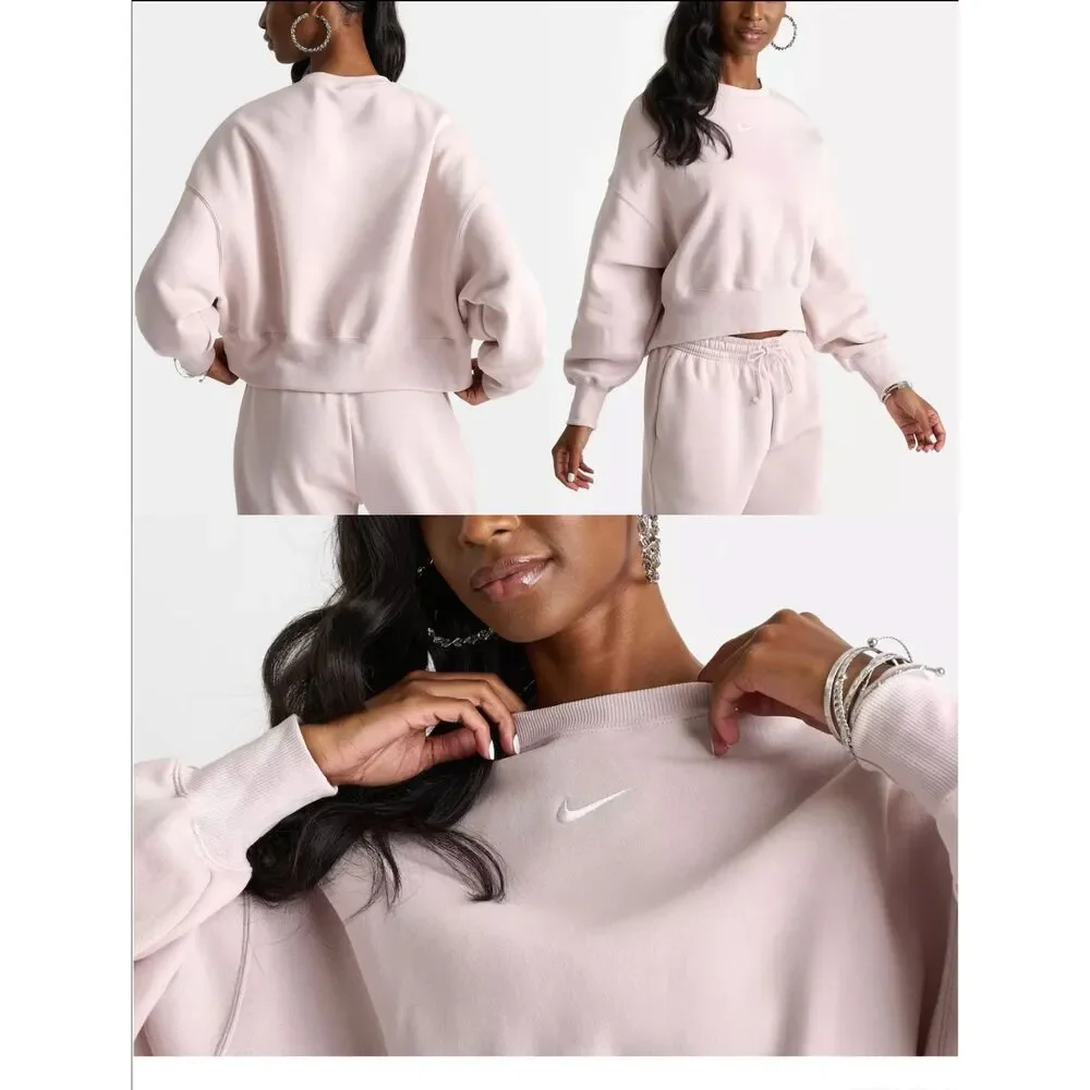 Nike Phoenix Fleece Oversized Crewneck Sweatshirt Light Pink Size S